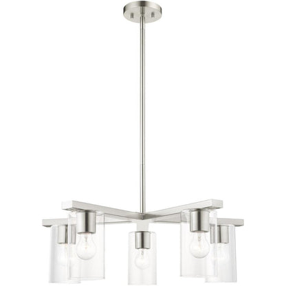 Nickel Five Light Metal Dimmable Chandelier With Shades HomeRoots
