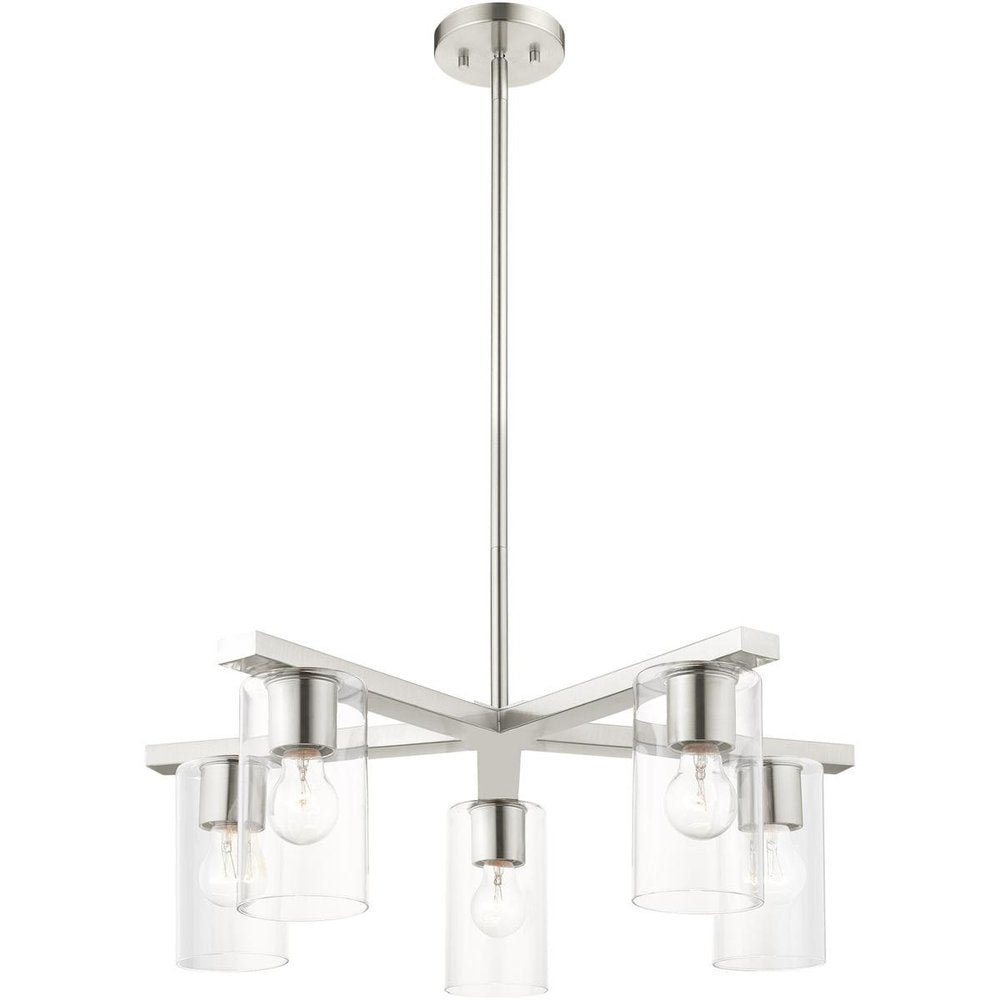 Nickel Five Light Metal Dimmable Chandelier With Shades HomeRoots