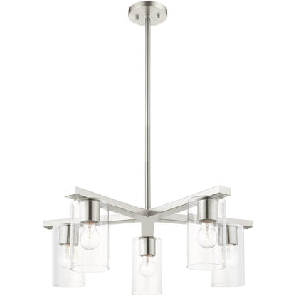 Nickel Five Light Metal Dimmable Chandelier With Shades HomeRoots