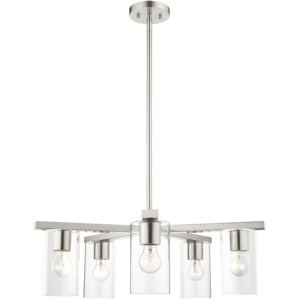 Nickel Five Light Metal Dimmable Chandelier With Shades HomeRoots
