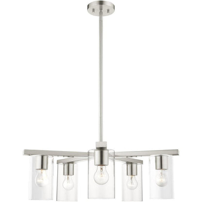 Nickel Five Light Metal Dimmable Chandelier With Shades HomeRoots