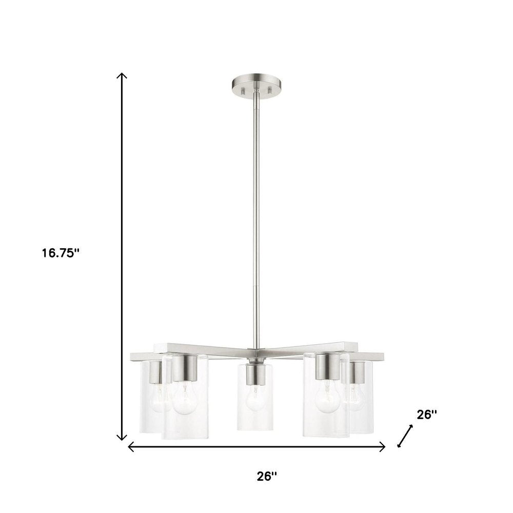 Nickel Five Light Metal Dimmable Chandelier With Shades HomeRoots