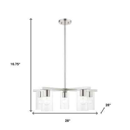 Nickel Five Light Metal Dimmable Chandelier With Shades HomeRoots