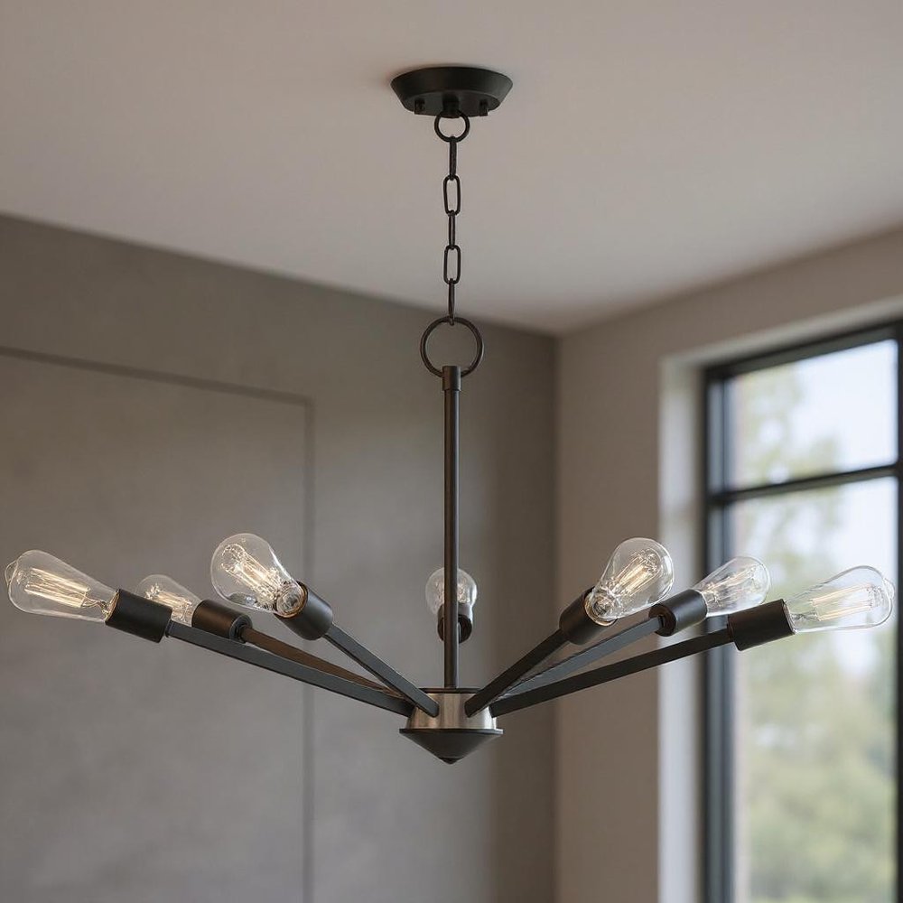Black Seven Light Metal Dimmable Chandelier With Shades HomeRoots