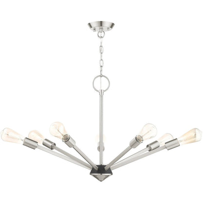 Nickel Seven Light Metal Dimmable Chandelier With Shades HomeRoots