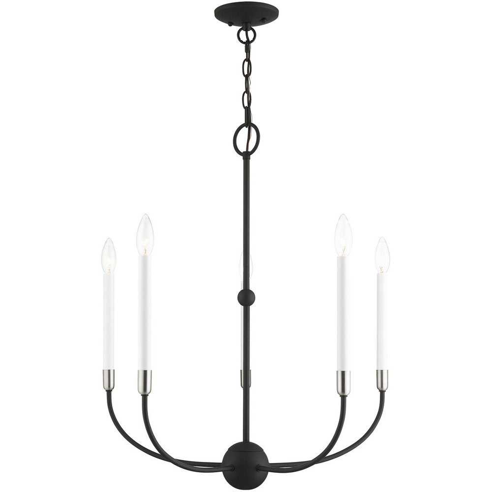 Black Five Light Metal Dimmable Chandelier With Shades HomeRoots
