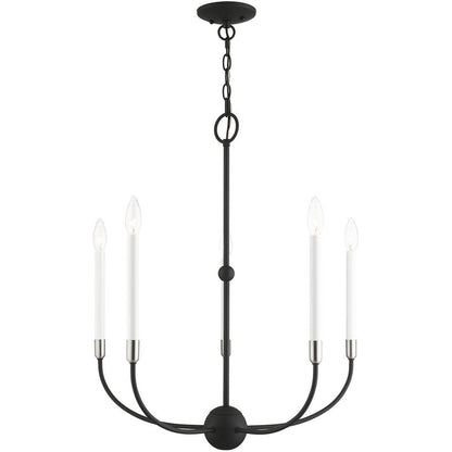 Black Five Light Metal Dimmable Chandelier With Shades HomeRoots