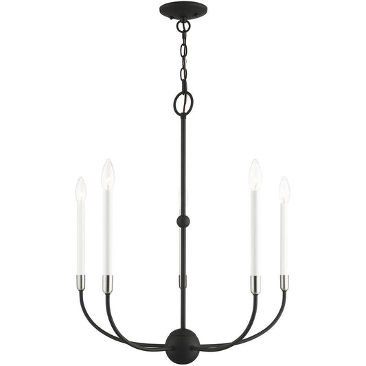 Black Five Light Metal Dimmable Chandelier With Shades HomeRoots