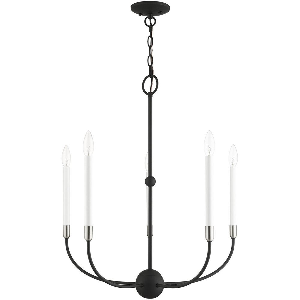 Black Five Light Metal Dimmable Chandelier With Shades HomeRoots