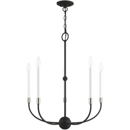 Black Five Light Metal Dimmable Chandelier With Shades HomeRoots
