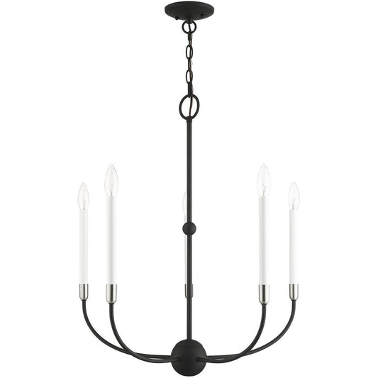 Black Five Light Metal Dimmable Chandelier With Shades HomeRoots