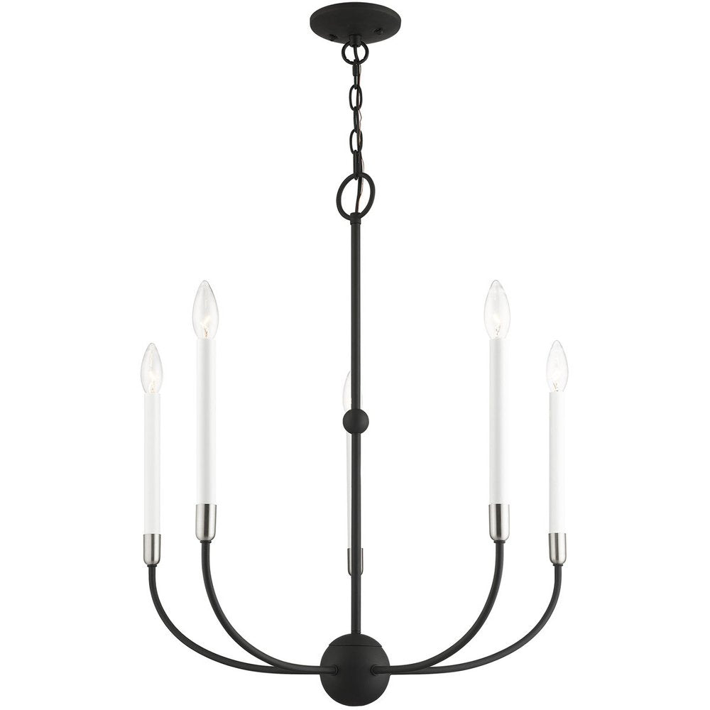 Black Five Light Metal Dimmable Chandelier With Shades HomeRoots