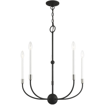 Black Five Light Metal Dimmable Chandelier With Shades HomeRoots