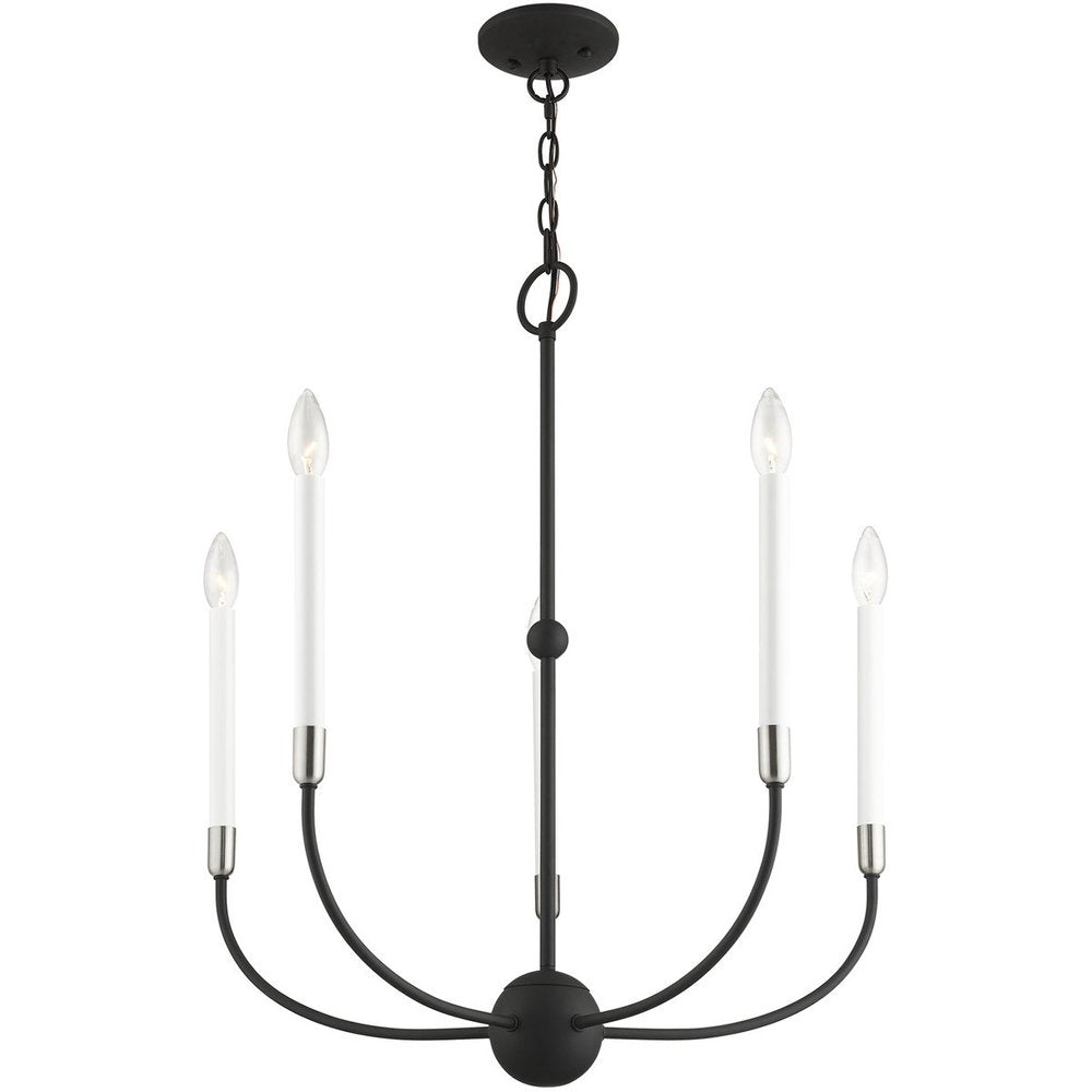Black Five Light Metal Dimmable Chandelier With Shades HomeRoots