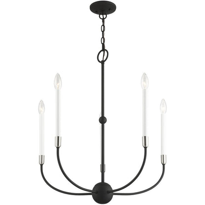 Black Five Light Metal Dimmable Chandelier With Shades HomeRoots