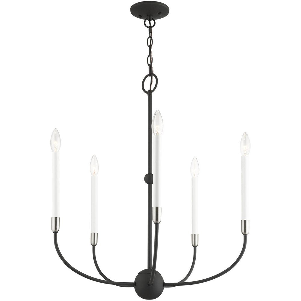 Black Five Light Metal Dimmable Chandelier With Shades HomeRoots