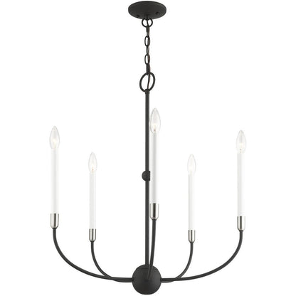 Black Five Light Metal Dimmable Chandelier With Shades HomeRoots