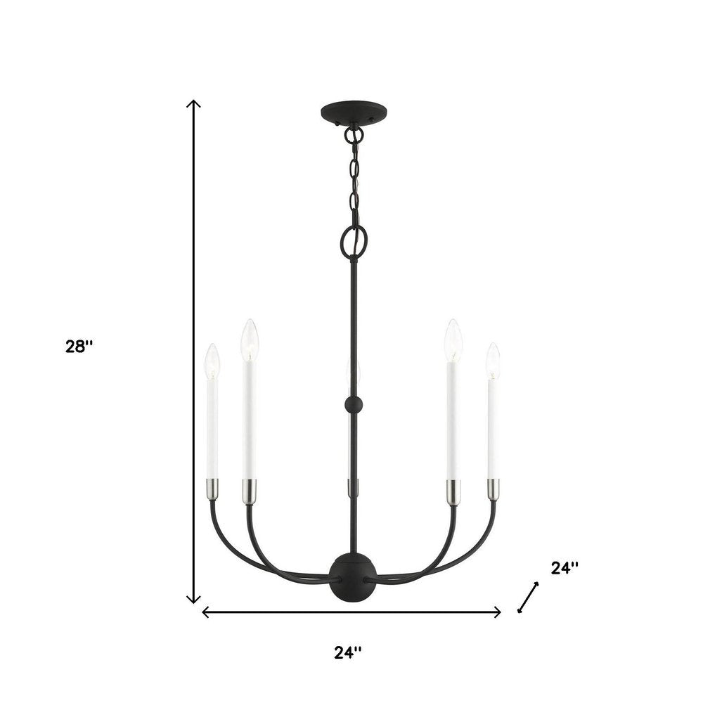 Black Five Light Metal Dimmable Chandelier With Shades HomeRoots
