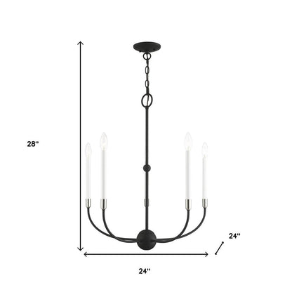 Black Five Light Metal Dimmable Chandelier With Shades HomeRoots