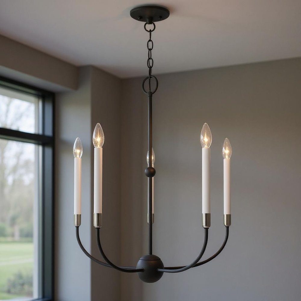 Black Five Light Metal Dimmable Chandelier With Shades HomeRoots