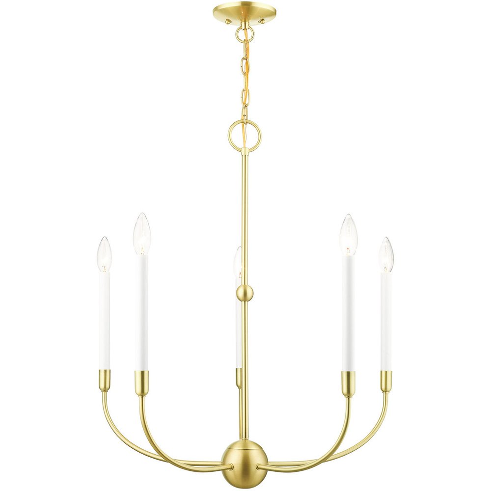 Brass Five Light Metal Dimmable Chandelier With Shades HomeRoots