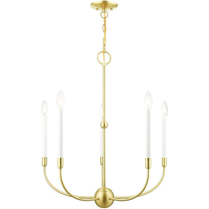 Brass Five Light Metal Dimmable Chandelier With Shades HomeRoots