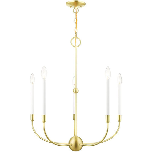 Brass Five Light Metal Dimmable Chandelier With Shades HomeRoots