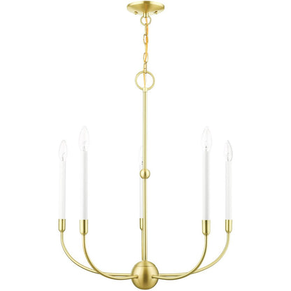 Brass Five Light Metal Dimmable Chandelier With Shades HomeRoots