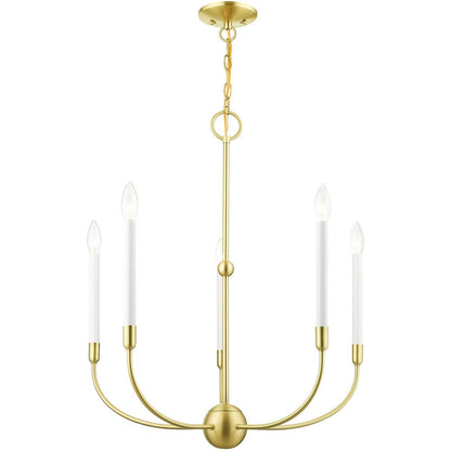 Brass Five Light Metal Dimmable Chandelier With Shades HomeRoots