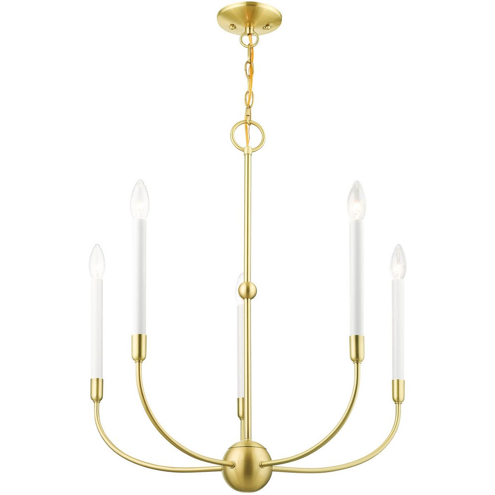 Brass Five Light Metal Dimmable Chandelier With Shades HomeRoots