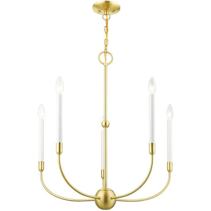 Brass Five Light Metal Dimmable Chandelier With Shades HomeRoots