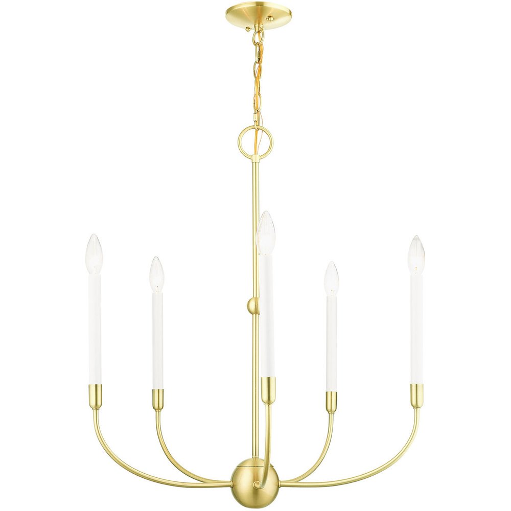Brass Five Light Metal Dimmable Chandelier With Shades HomeRoots