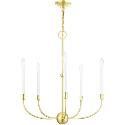 Brass Five Light Metal Dimmable Chandelier With Shades HomeRoots