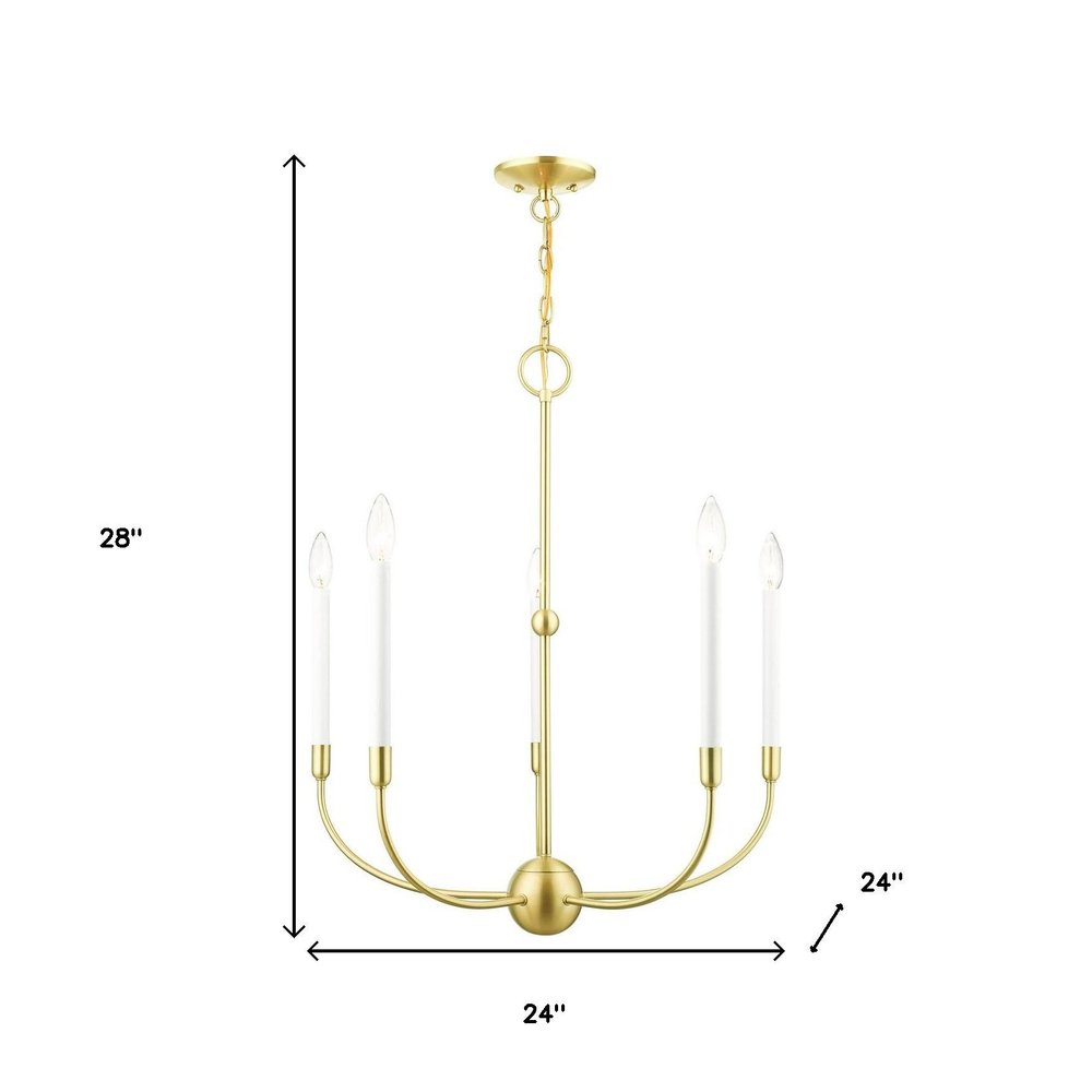 Brass Five Light Metal Dimmable Chandelier With Shades HomeRoots