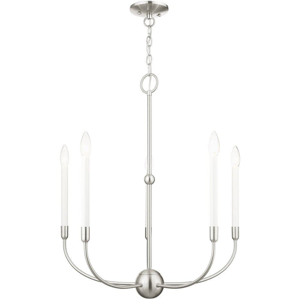 Nickel Five Light Metal Dimmable Chandelier With Shades HomeRoots