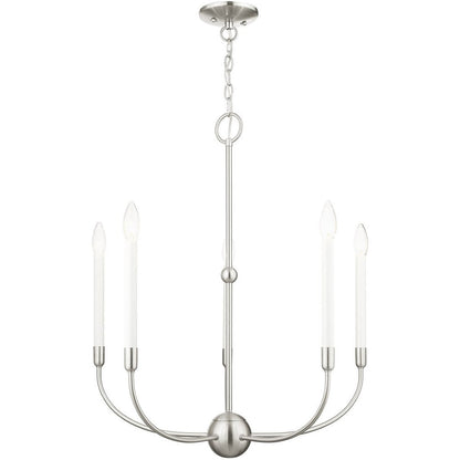 Nickel Five Light Metal Dimmable Chandelier With Shades HomeRoots