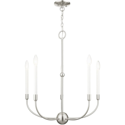 Nickel Five Light Metal Dimmable Chandelier With Shades HomeRoots