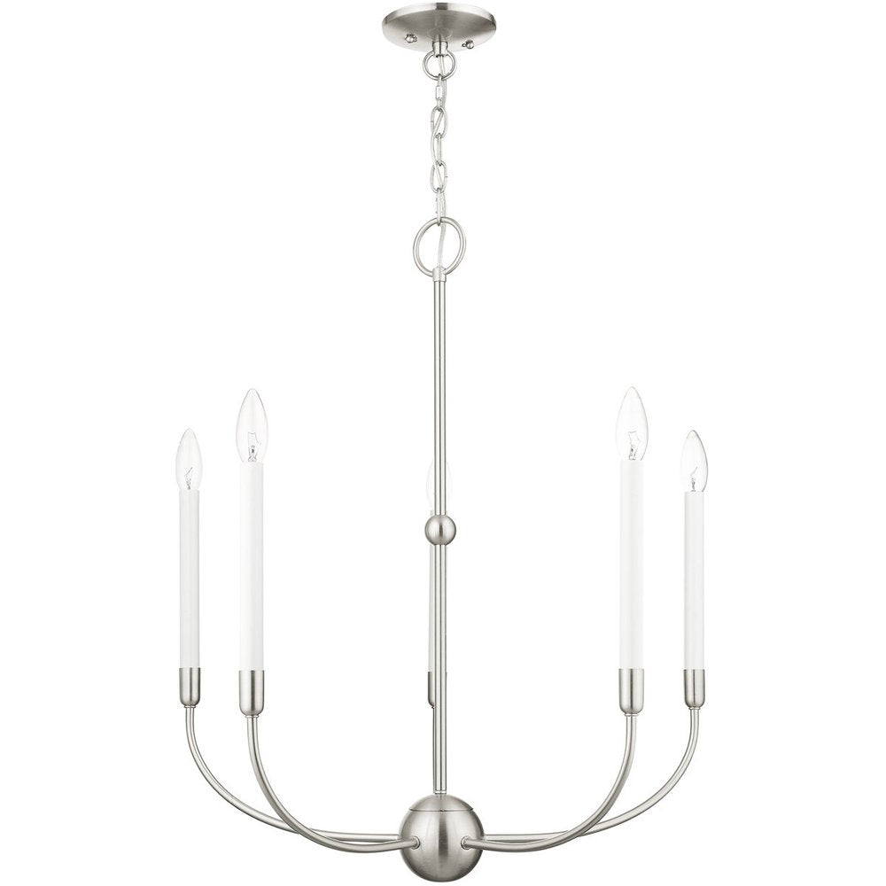 Nickel Five Light Metal Dimmable Chandelier With Shades HomeRoots