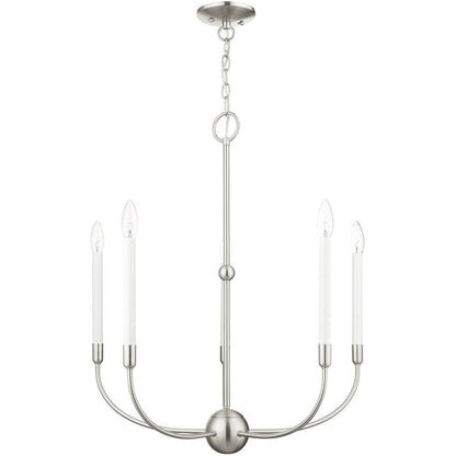 Nickel Five Light Metal Dimmable Chandelier With Shades HomeRoots