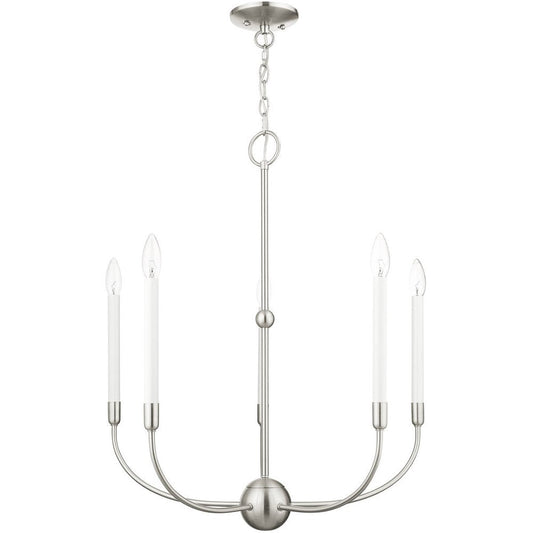 Nickel Five Light Metal Dimmable Chandelier With Shades HomeRoots