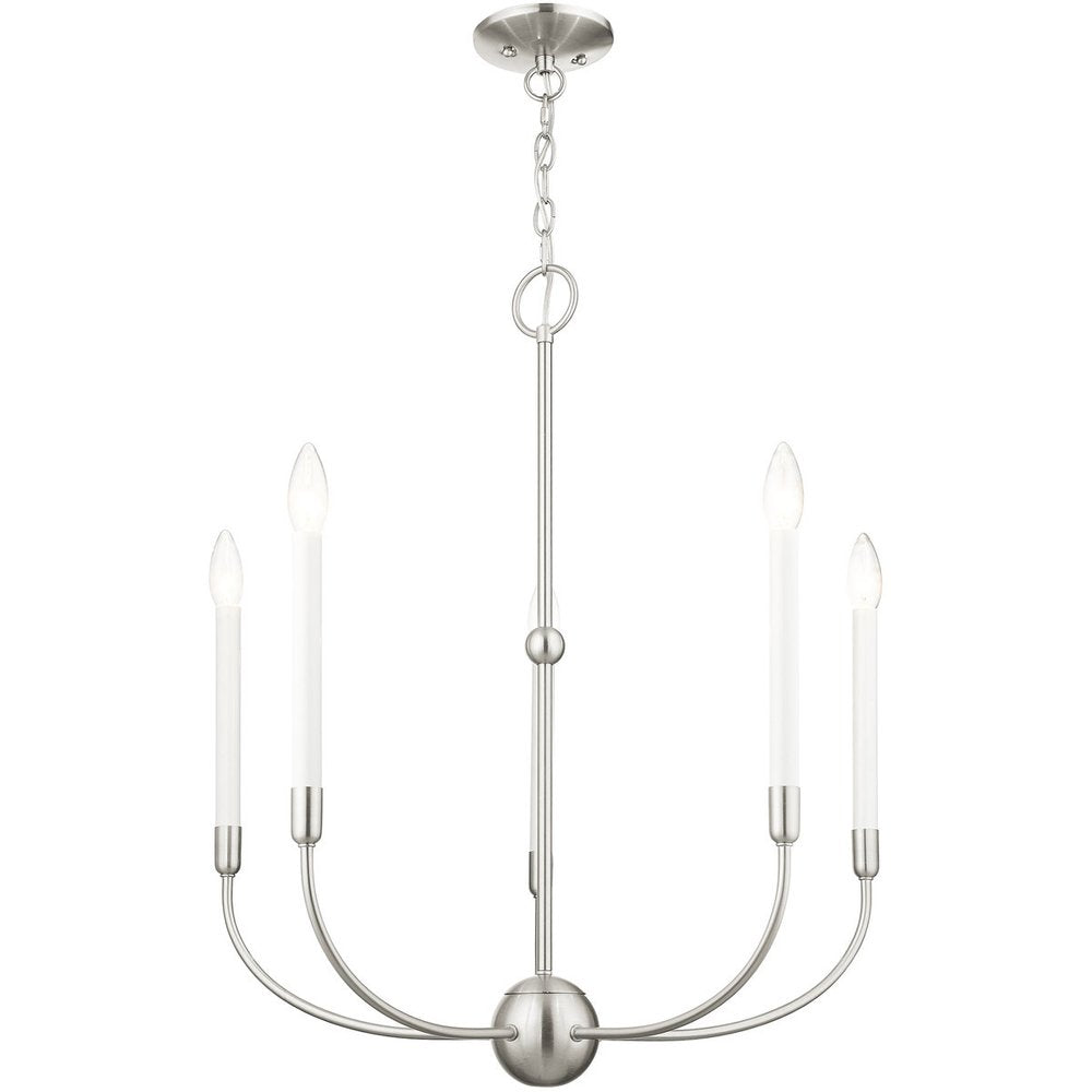 Nickel Five Light Metal Dimmable Chandelier With Shades HomeRoots