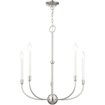 Nickel Five Light Metal Dimmable Chandelier With Shades HomeRoots