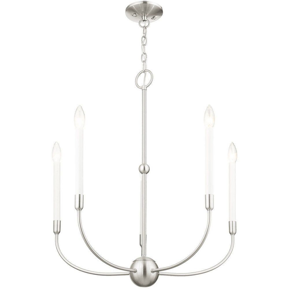 Nickel Five Light Metal Dimmable Chandelier With Shades HomeRoots