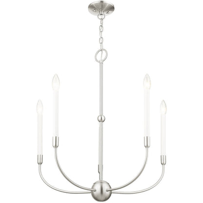 Nickel Five Light Metal Dimmable Chandelier With Shades HomeRoots