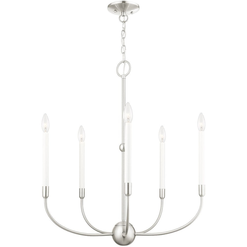 Nickel Five Light Metal Dimmable Chandelier With Shades HomeRoots
