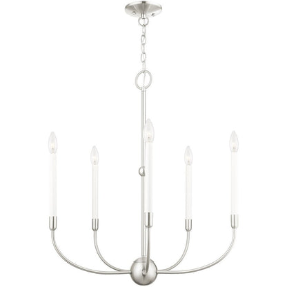 Nickel Five Light Metal Dimmable Chandelier With Shades HomeRoots