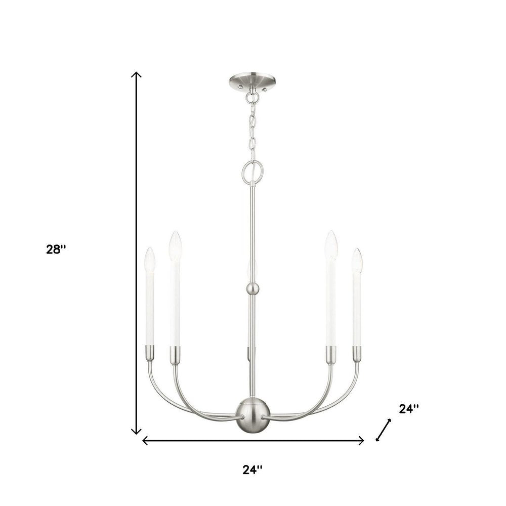 Nickel Five Light Metal Dimmable Chandelier With Shades HomeRoots