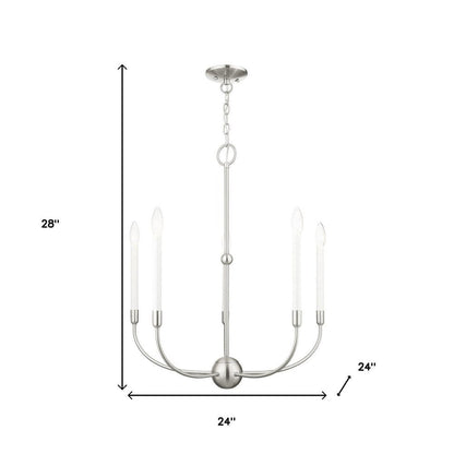 Nickel Five Light Metal Dimmable Chandelier With Shades HomeRoots