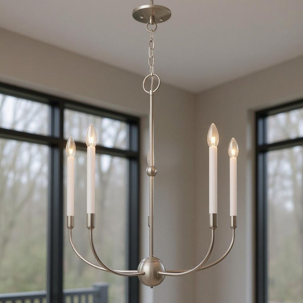 Nickel Five Light Metal Dimmable Chandelier With Shades HomeRoots