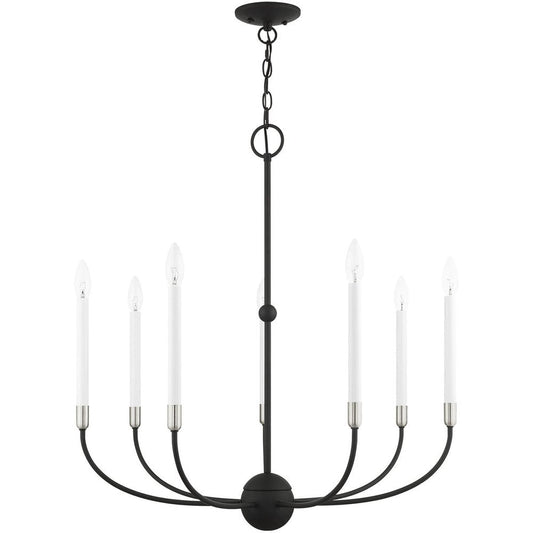 Black Seven Light Metal Dimmable Chandelier With Shades HomeRoots